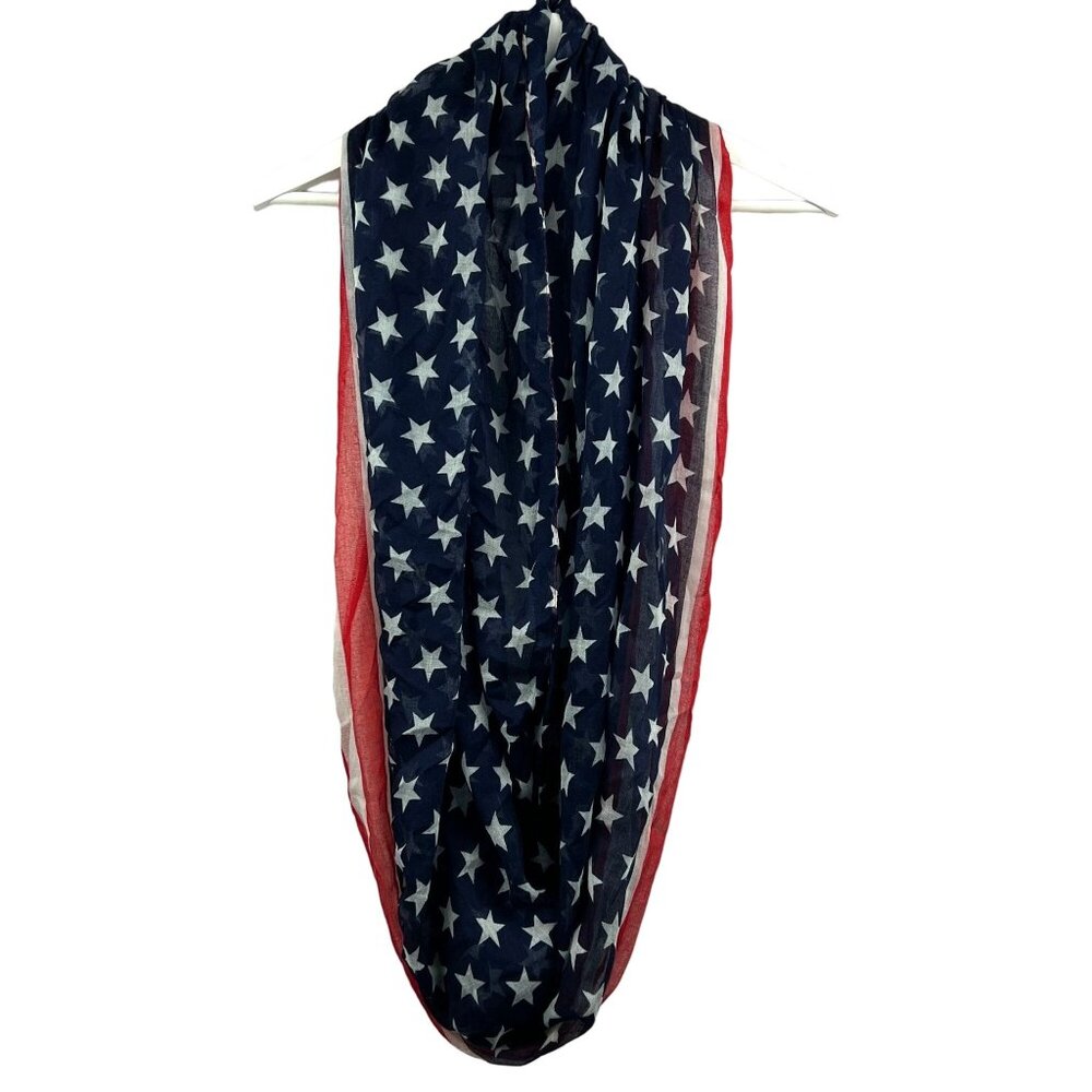 Womens Patriotic American Flag Infinity Scarf Star Striped Multicolor